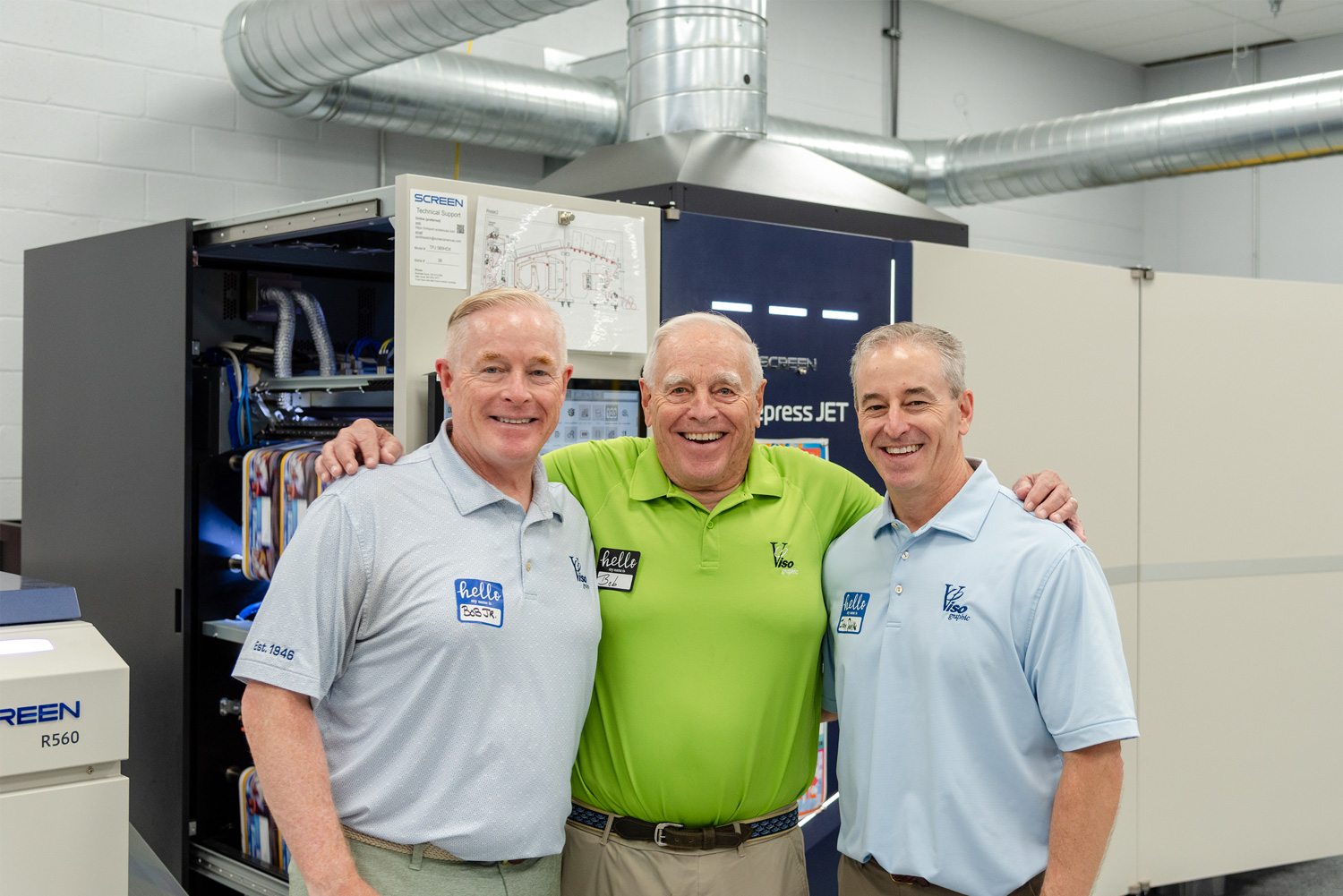 From left to right: Bob Dahlke Jr., Bob Dahlke Sr., John Dahlke of VISOgraphic, the family owned print provider in Addison, Illinois.